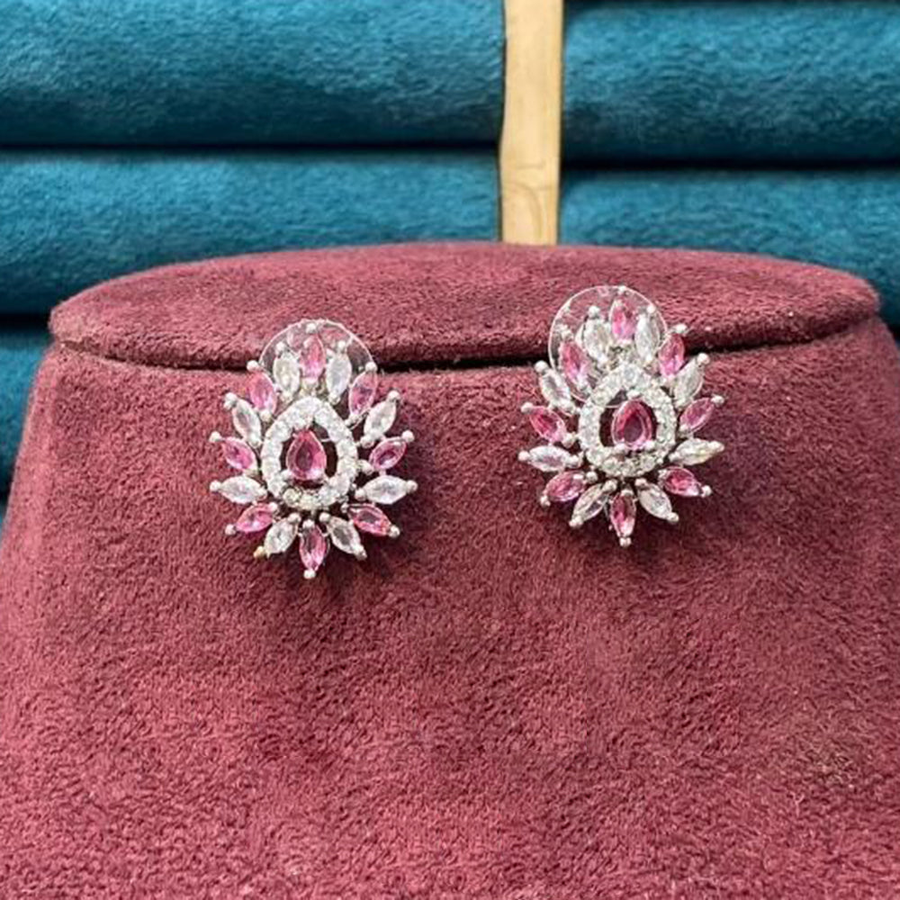 Dhiraj Sales Silver Plated American Diamond Studs Earrings