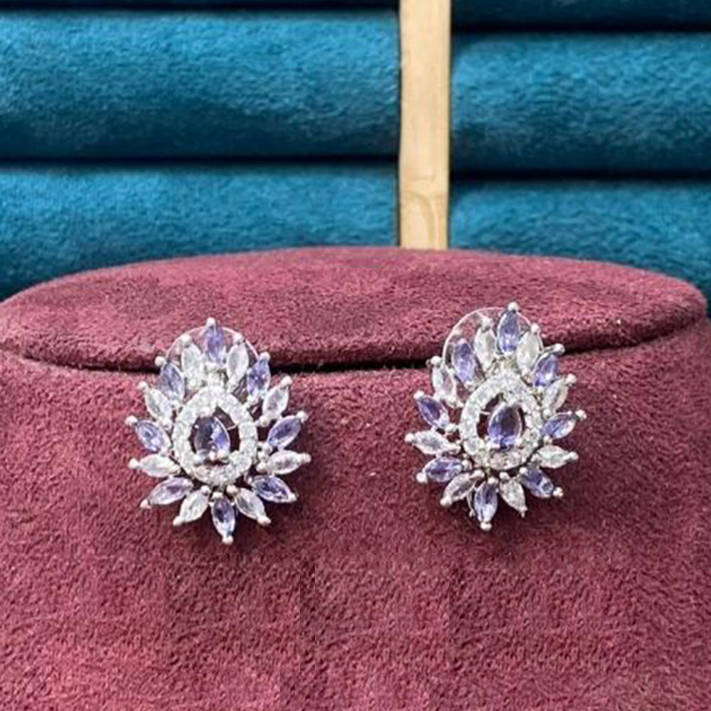 Dhiraj Sales Silver Plated American Diamond Studs Earrings