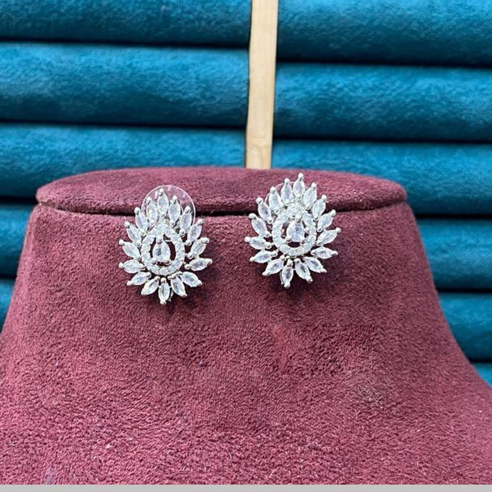 Dhiraj Sales Silver Plated American Diamond Studs Earrings