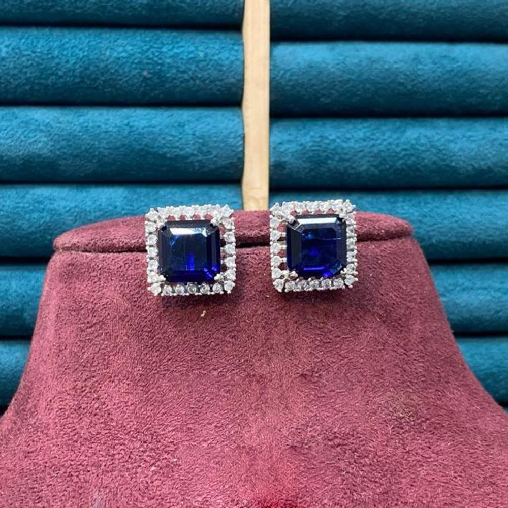 Dhiraj Sales Silver Plated American Diamond Studs Earrings