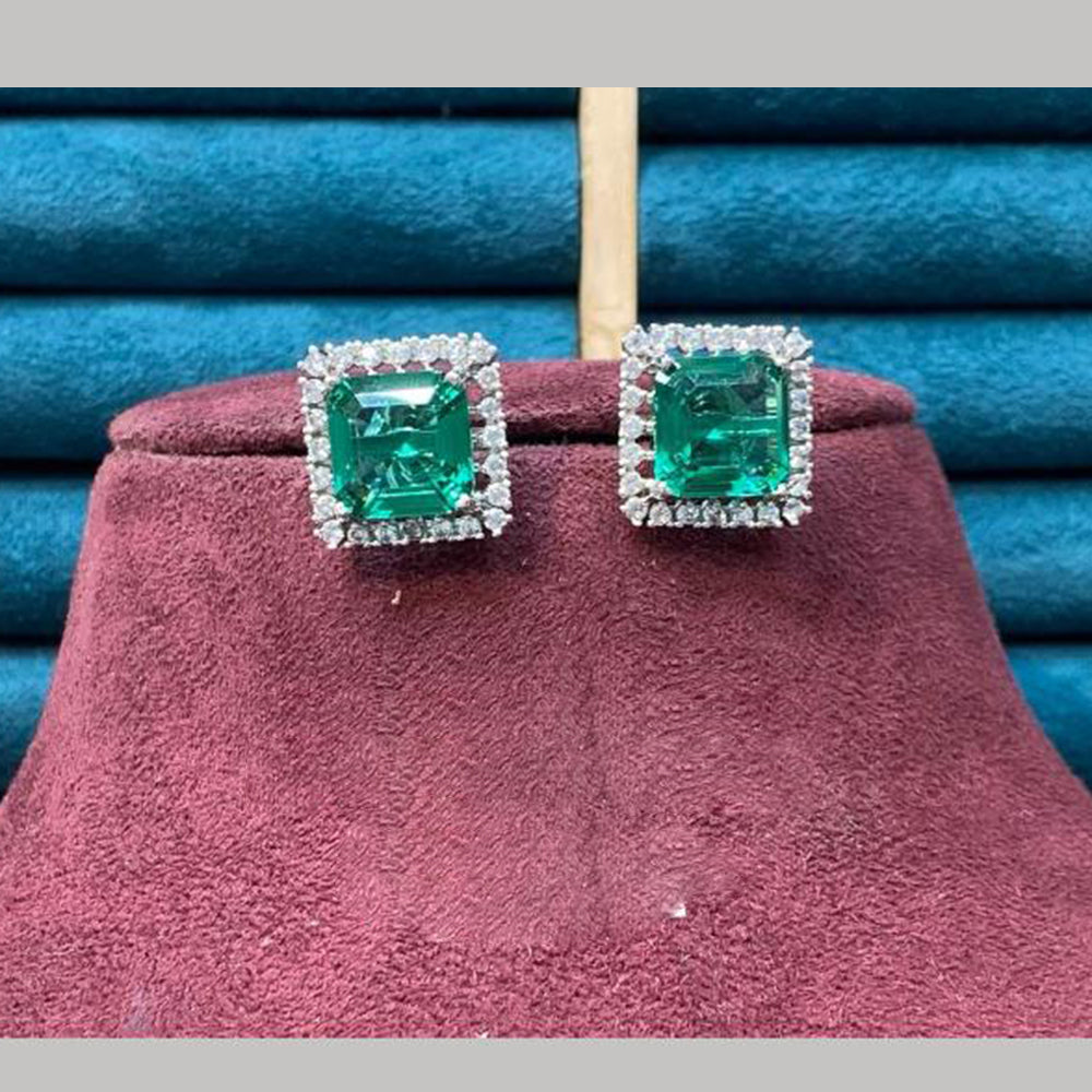 Dhiraj Sales Silver Plated American Diamond Studs Earrings