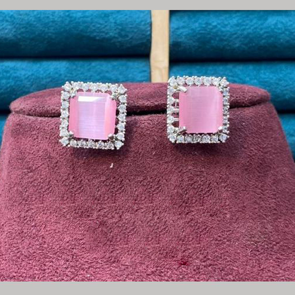 Dhiraj Sales Silver Plated American Diamond Studs Earrings