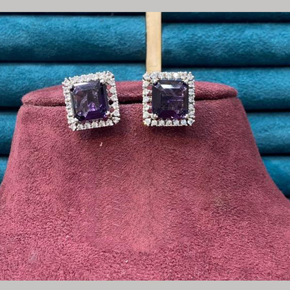 Dhiraj Sales Silver Plated American Diamond Studs Earrings