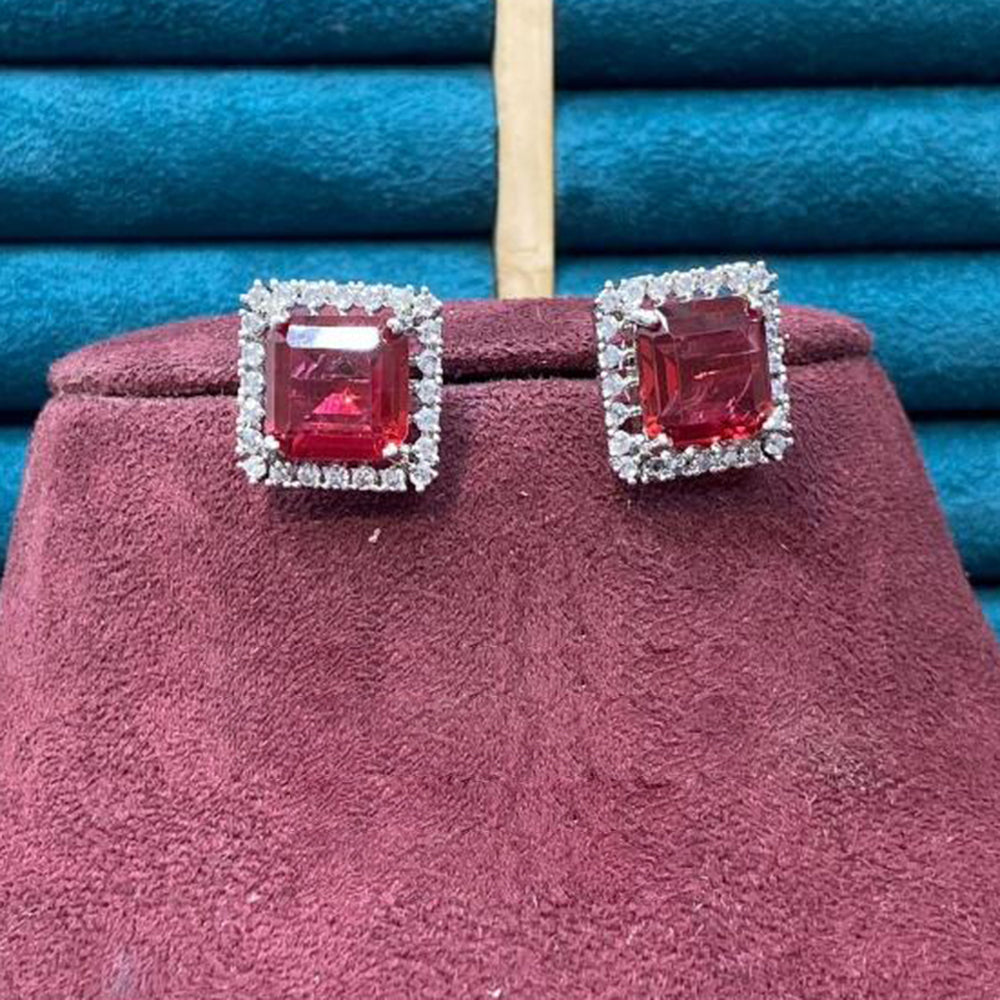 Dhiraj Sales Silver Plated American Diamond Studs Earrings