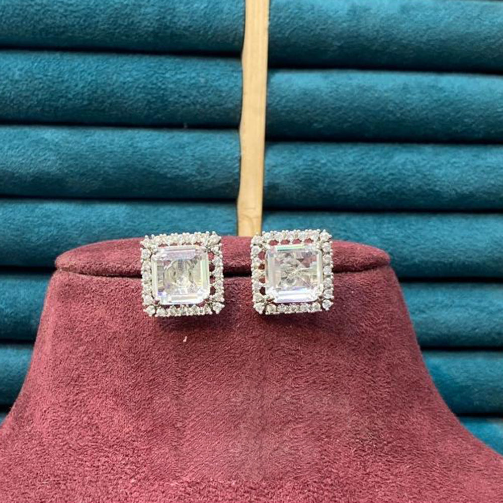 Dhiraj Sales Silver Plated American Diamond Studs Earrings
