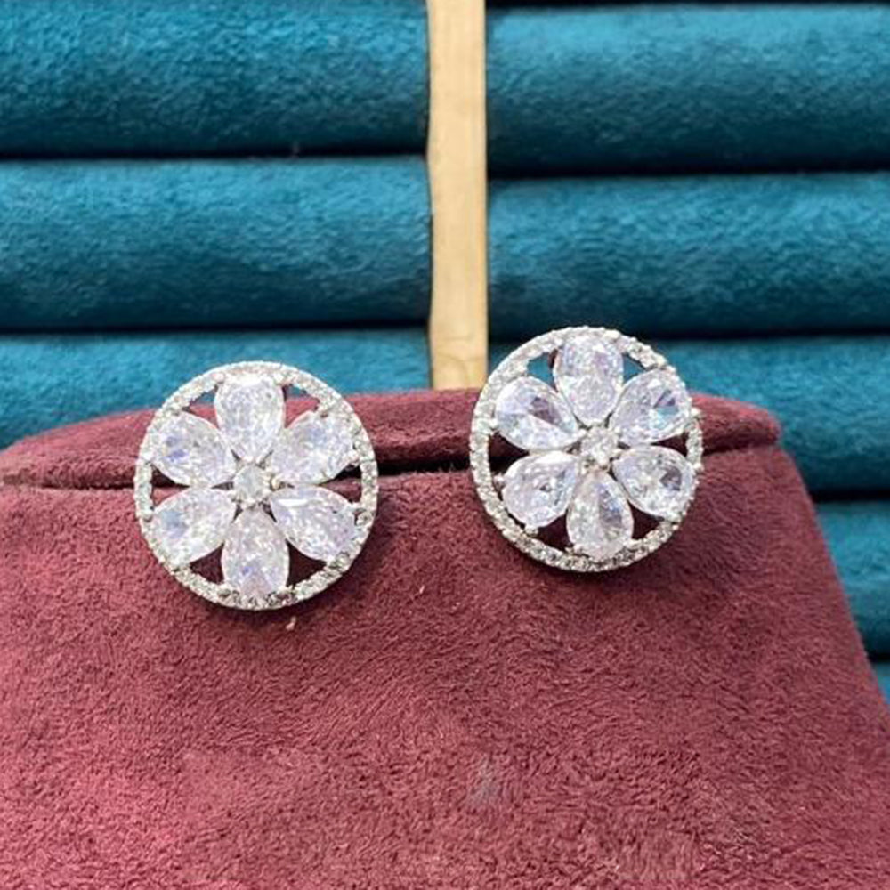 Dhiraj Sales Silver Plated American Diamond Studs Earrings