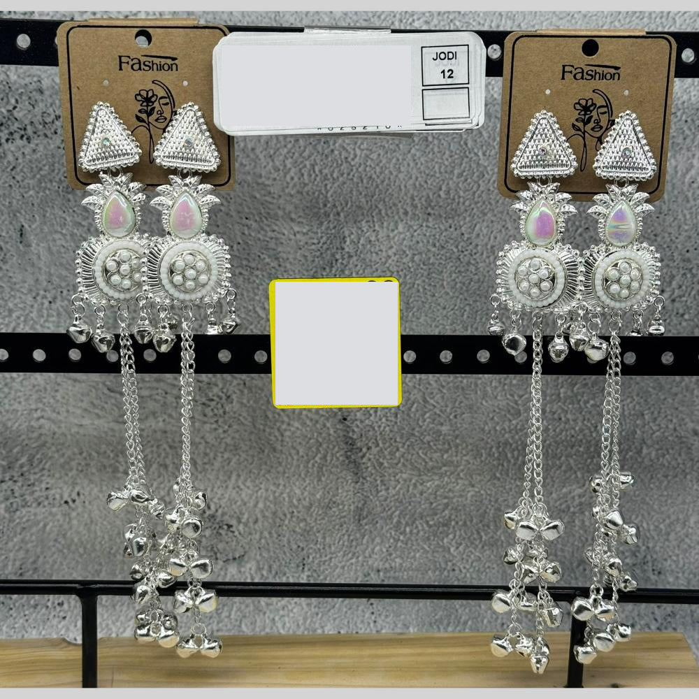Raj Imitation Oxidised Plated Crystal Stone And Ghungroo Kashmiri Dangler Earrings for Women (Pack of 12)
