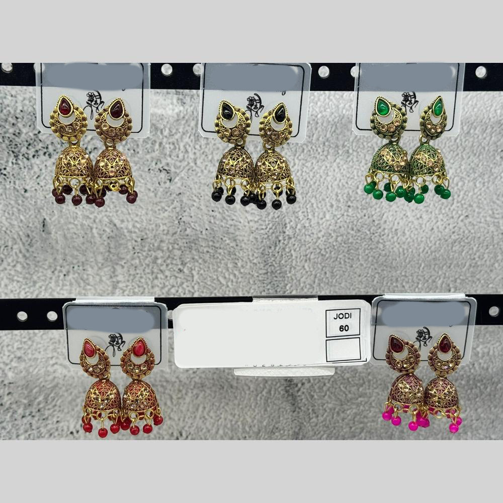 Raj Imitation Traditional Austrian Stone And Pearl Jhumki Earrings for Women (Set of 60)