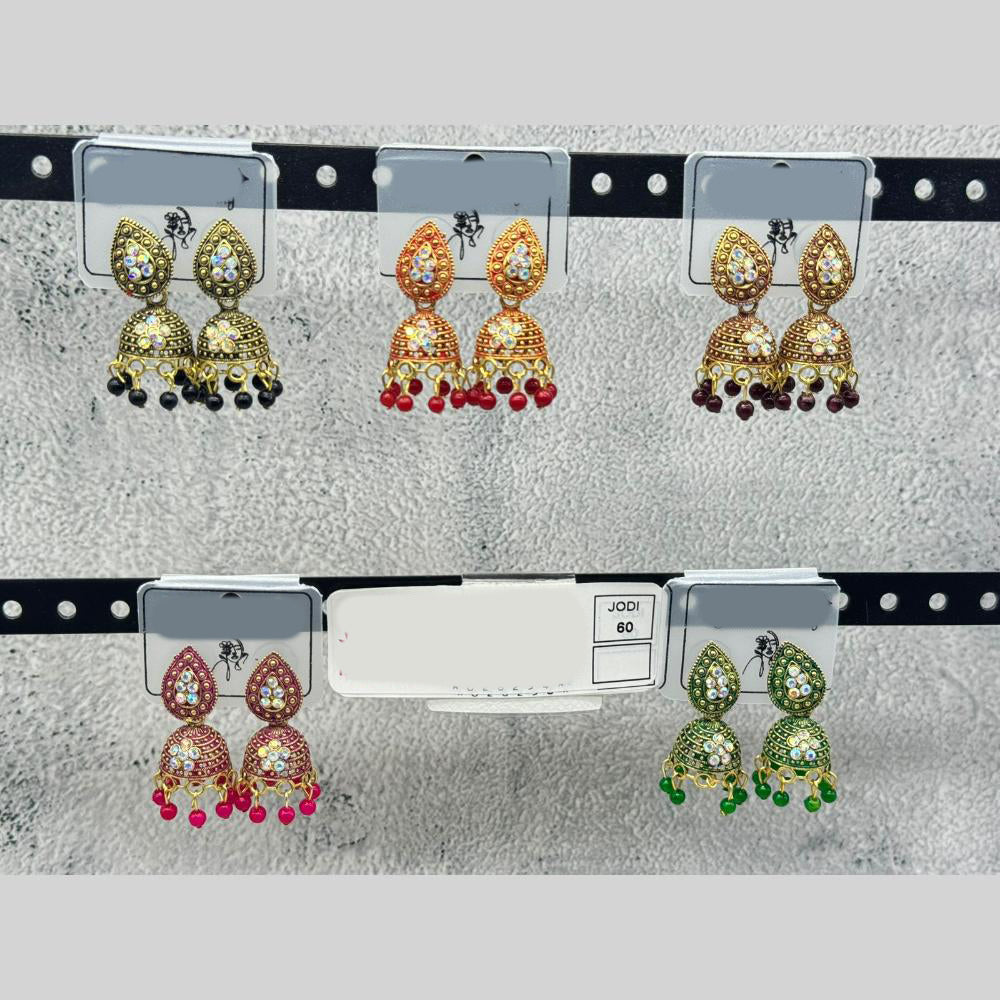 Raj Imitation Traditional Austrian Stone And Pearl Jhumki Earrings for Women (Set of 60)