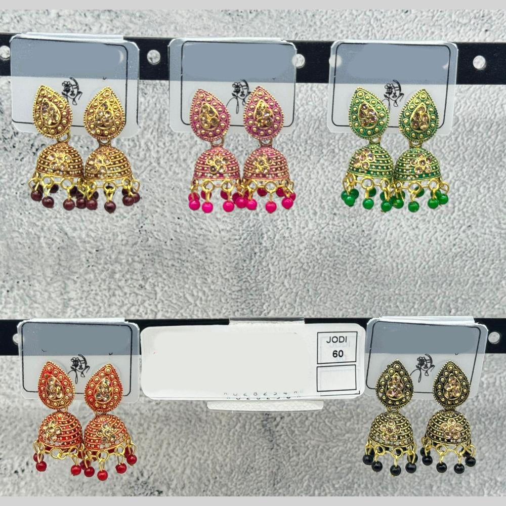 Raj Imitation Traditional Austrian Stone And Pearl Jhumki Earrings for Women (Set of 60)