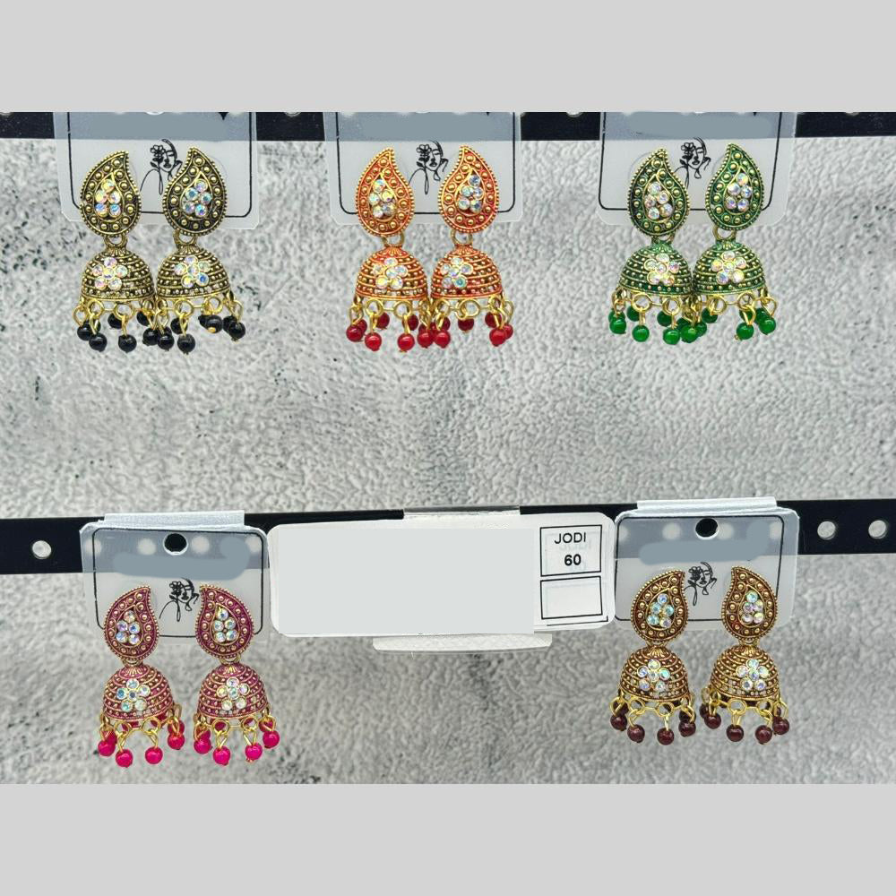 Raj Imitation Traditional Austrian Stone And Pearl Jhumki Earrings for Women (Set of 60)