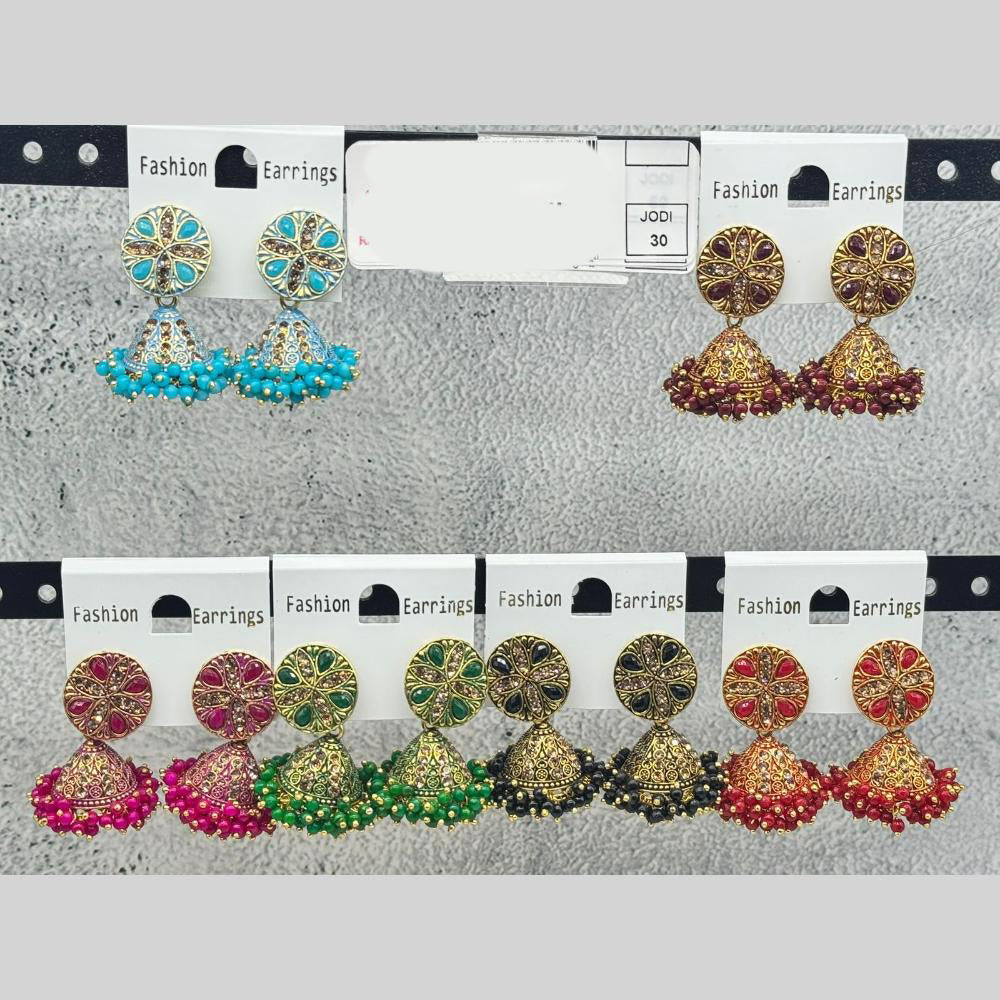 Raj Imitation Traditional Pota Stone And Austrian Pearl Jhumki Earrings for Women (Set of 30)