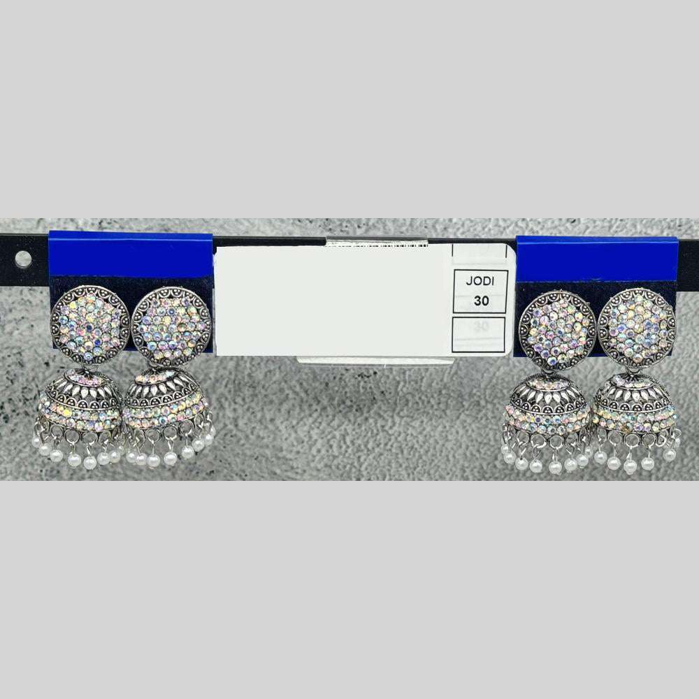 Raj Imitation Oxidised Austrian Stone And Pearl Jhumki Earrings (Set of 30)