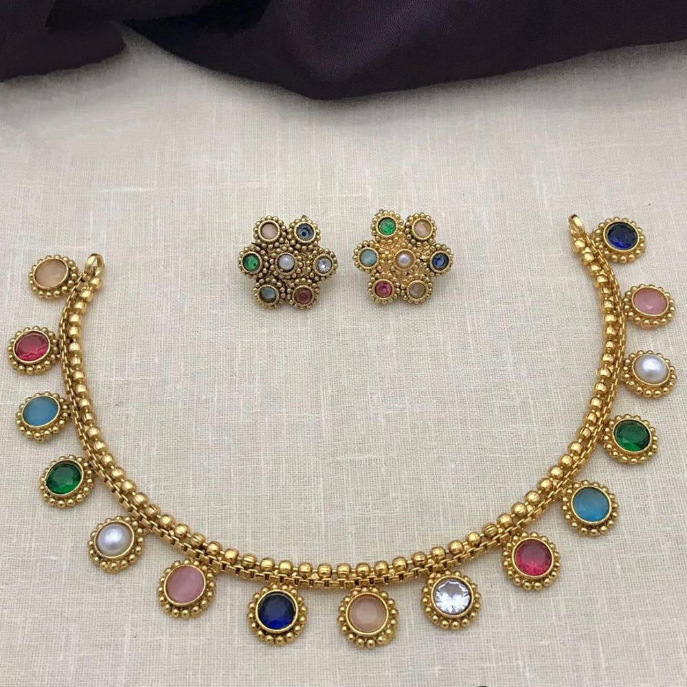 Tanish Art Jewellery Classic Pota Stone With Matching Earrings Necklace Set