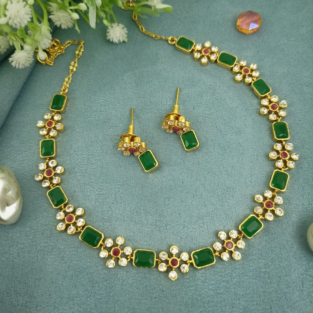 Tanish Art Jewellery Classic Pota Stone With Matching Earrings Necklace Set
