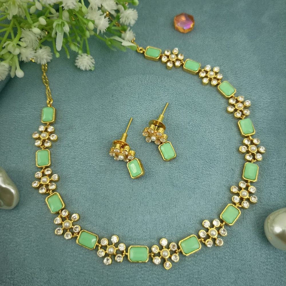 Tanish Art Jewellery Classic Pota Stone With Matching Earrings Necklace Set