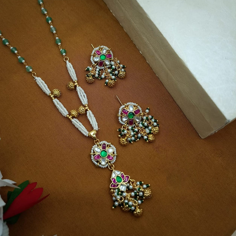 Tanish Art Jewellery Royal Kundan Stones And Pearls Meenakari Long Necklace Set