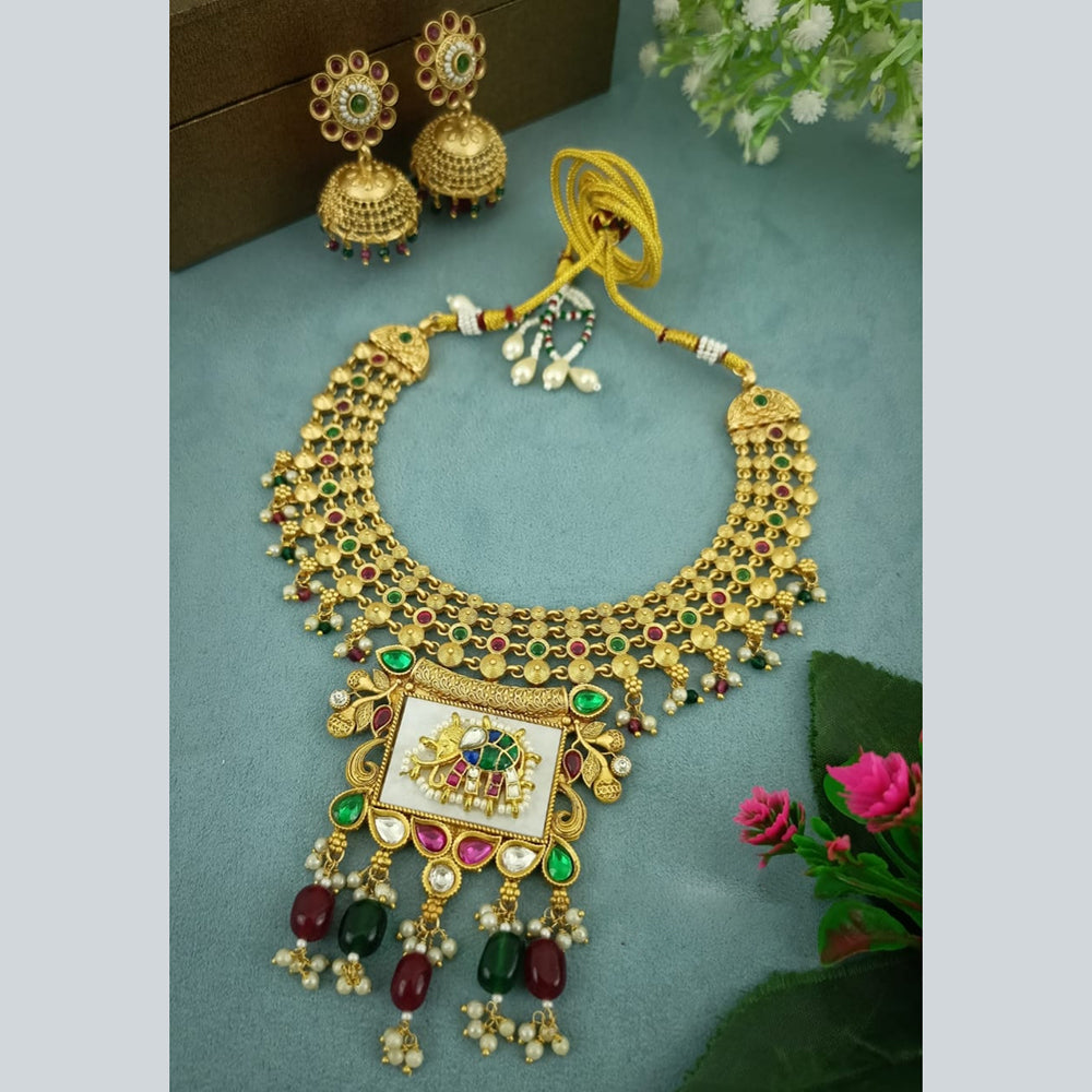 Tanish Art Jewellery Classic Pota Stone With Matching Earrings Necklace Set