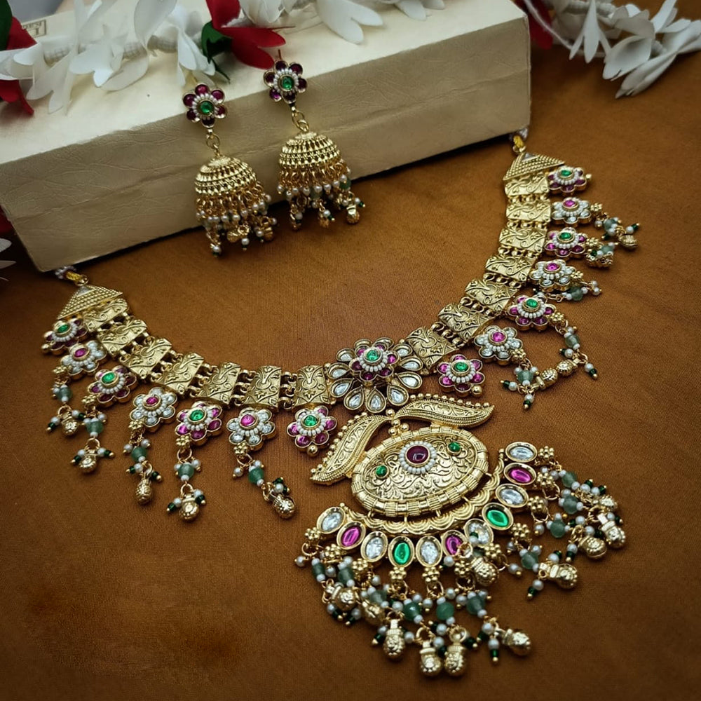 Tanish Art Jewellery Classic Pota Stone With Matching Earrings Necklace Set