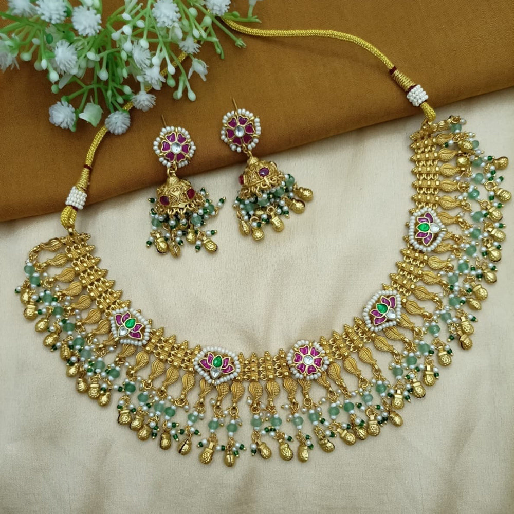 Tanish Art Jewellery Classic Pota Stone With Matching Earrings Necklace Set
