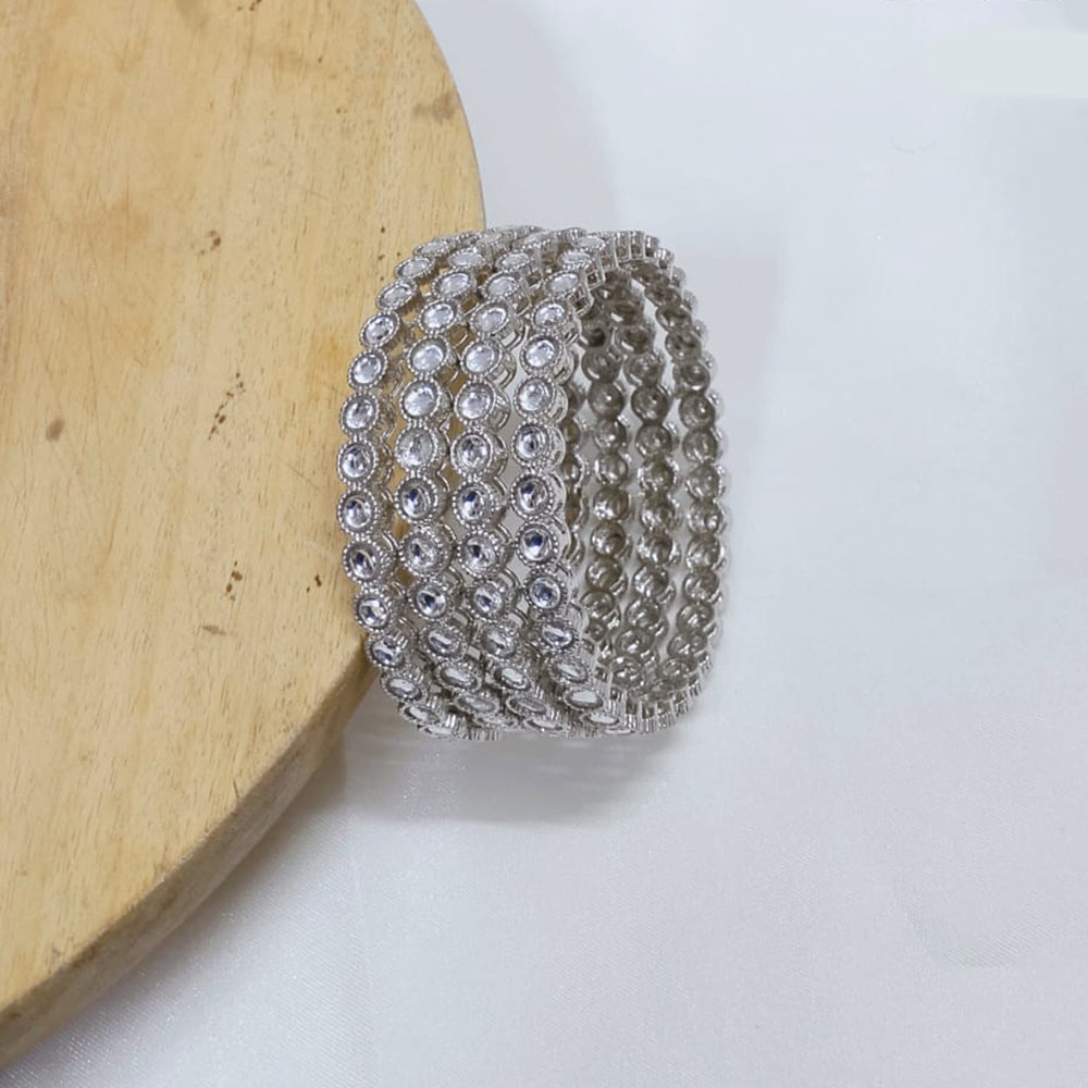 Tanish Art Elegant Rhodium Plated Kundan Bangles Set for Women