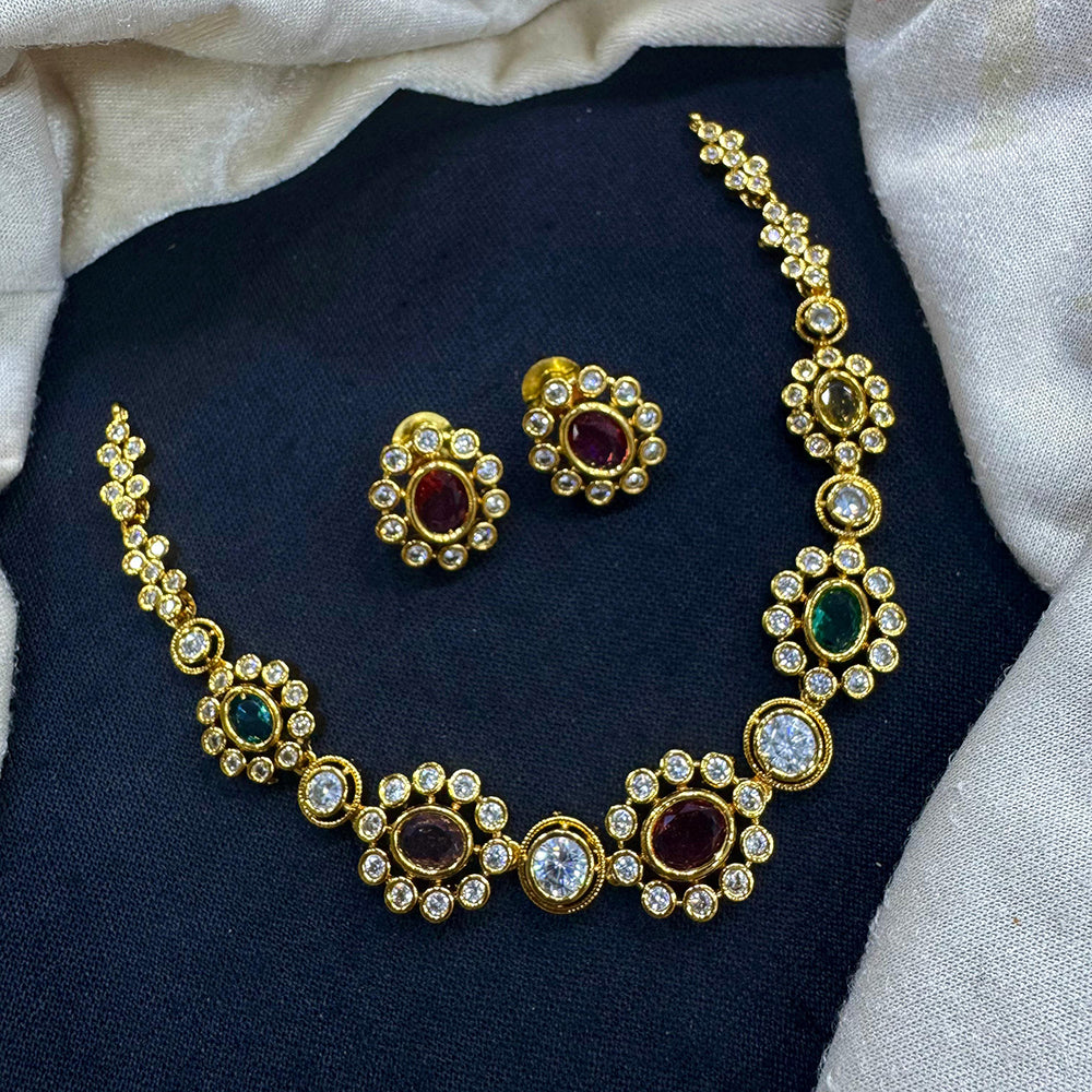 Tanish Art Jewellery Elite Shine Crystal And Austrain Stone Necklace Set