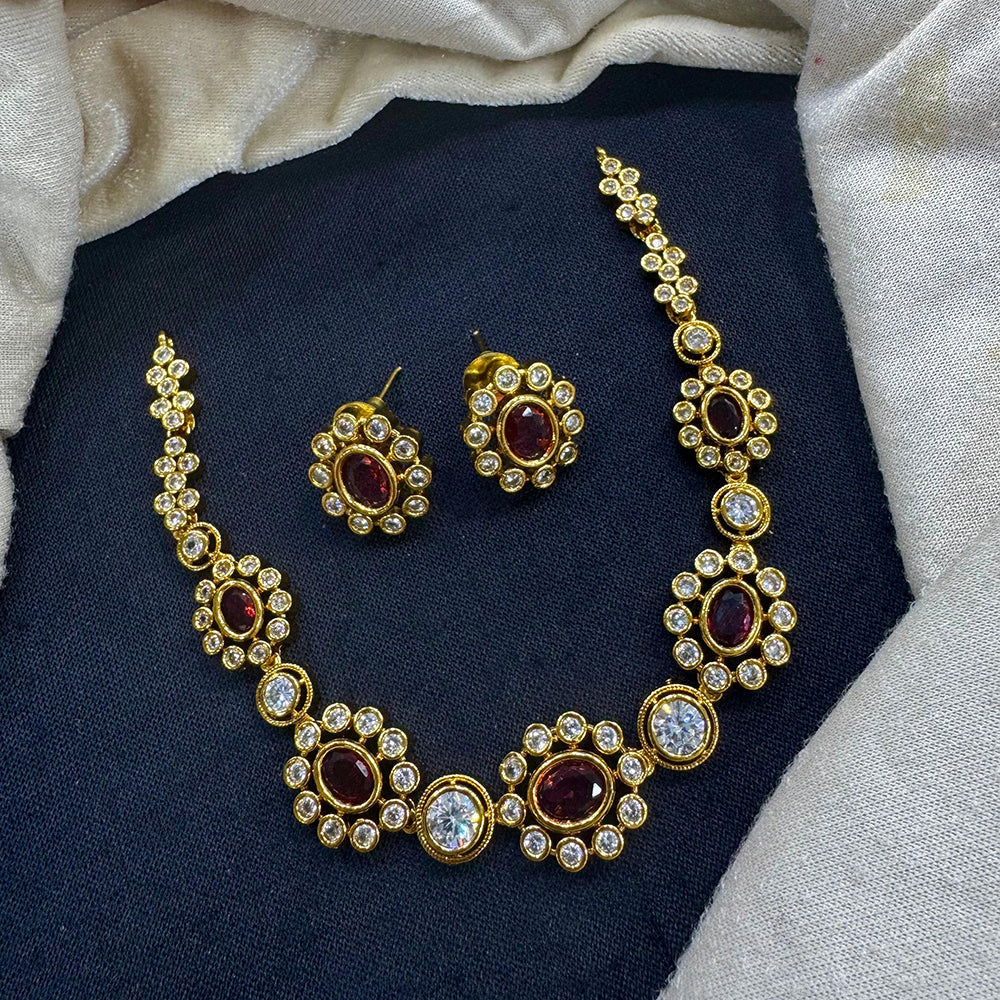 Tanish Art Jewellery Elite Shine Crystal And Austrain Stone Necklace Set