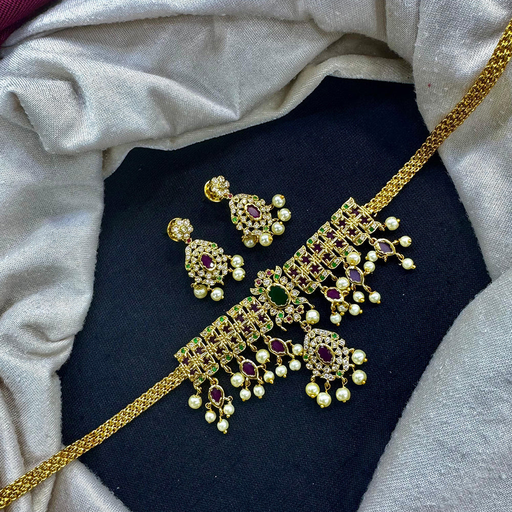 Tanish Art Jewellery Divine Tradition Austrain And Pota Stone Pearl Choker Necklace Set