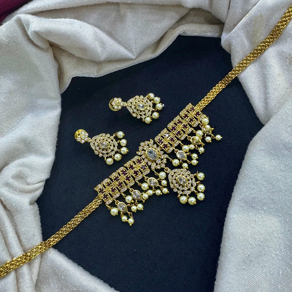 Tanish Art Jewellery Divine Tradition Austrain And Pota Stone Pearl Choker Necklace Set