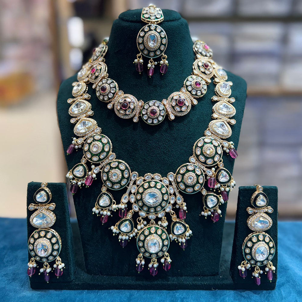 Tanish Art Jewellery Designer Kundan Stone Pearl And Beads Double Necklace Set