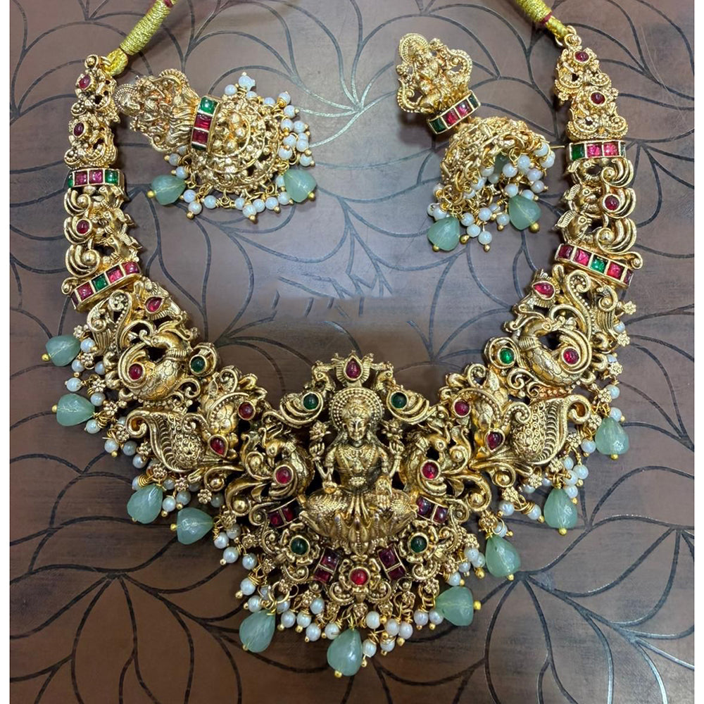 Tanish Art Jewellery South Indian Temple Pota Stone And Pearl Necklace Set