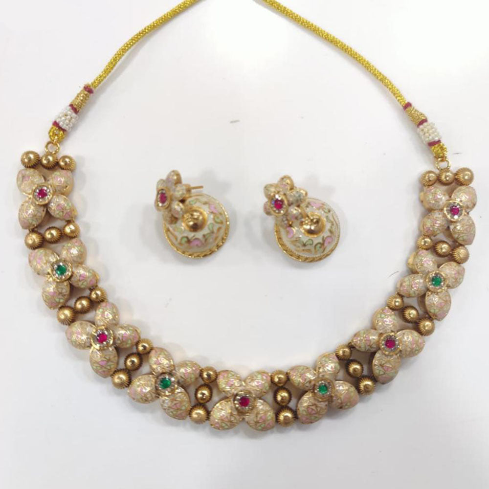 Tanish Art Jewellery Luxury Pota Stone And Meenakari Traditional Necklace Set