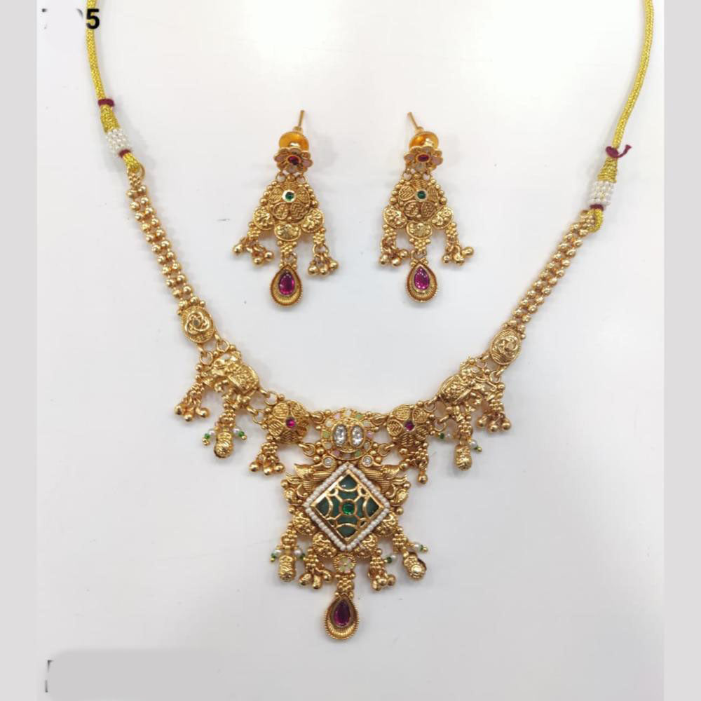 Tanish Art Jewellery Luxury Pota Stone And Pearl Meenakari Traditional Necklace Set