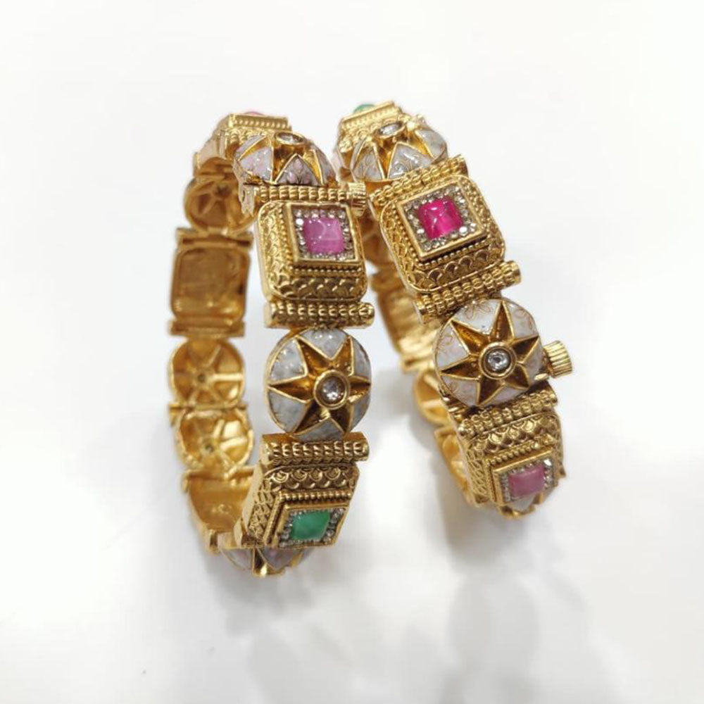 Tanish Art Jewellery Heritage Pota Stone And Meenakari Openable Bangles Set
