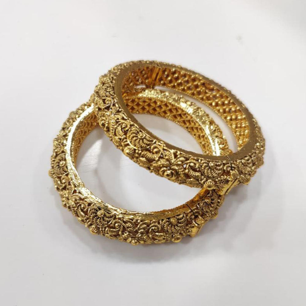 Tanish Art Jewellery Heritage Style Carved Gold Openable Bangles Set