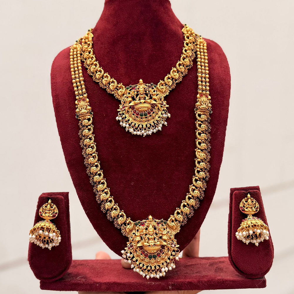 Tanish Art Jewellery Designer Pota Stone And Pearl Temple Double Necklace Set