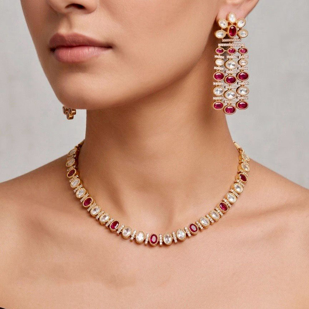 Tanish Art Jewellery Premium Pota Stone Ethnic Necklace Set
