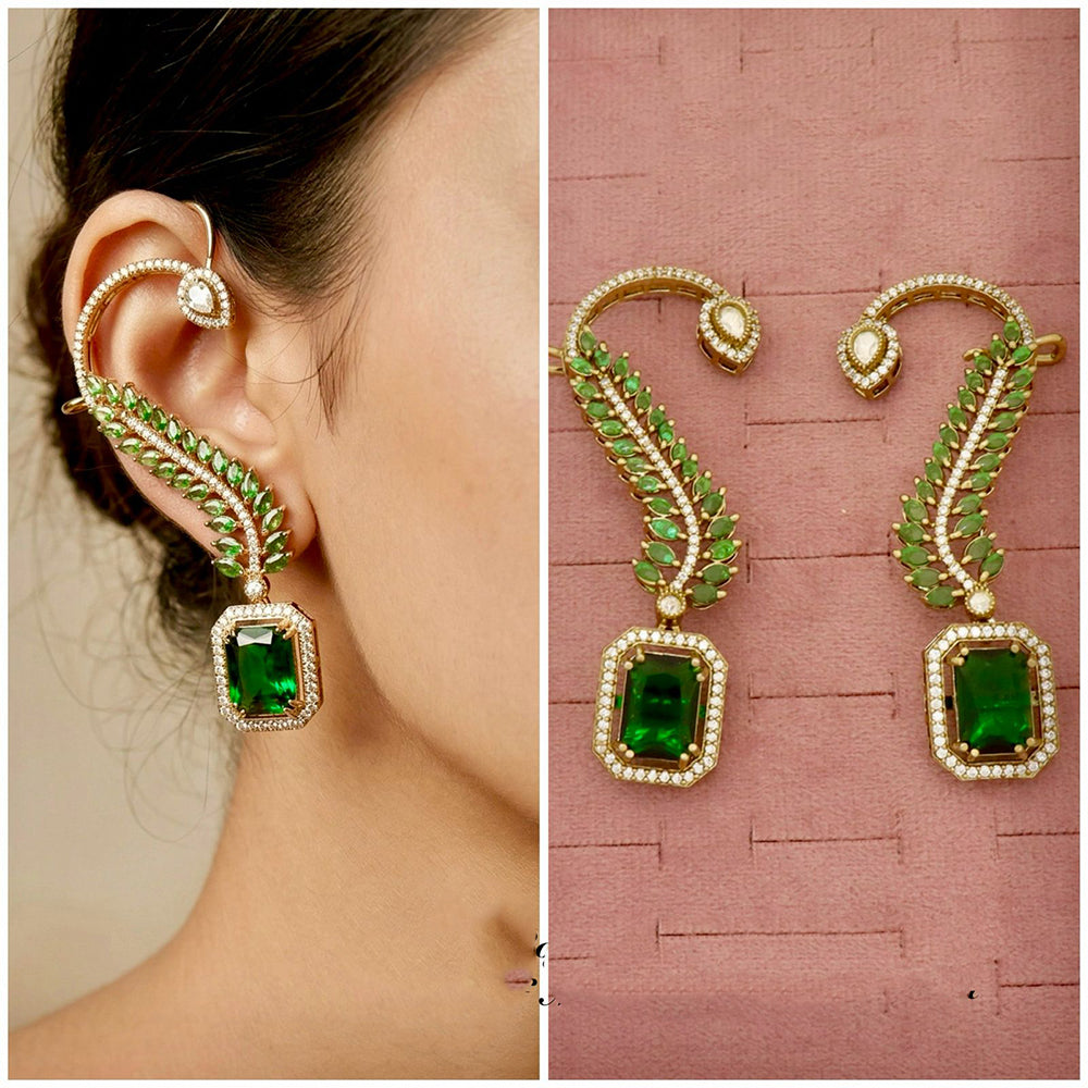 Tanish Art Jewellery Royal American Diamond Earcuff Dangler Earrings