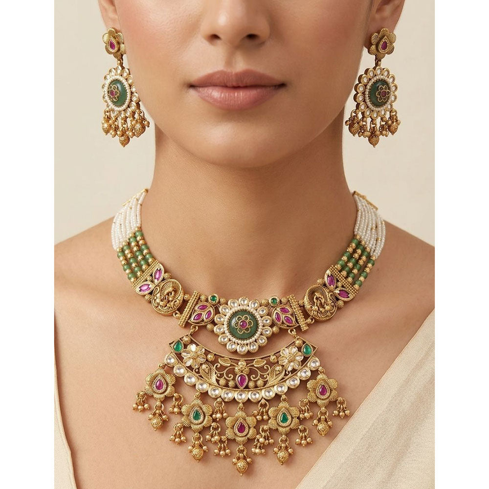 Tanish Art Jewellery Pota Stone And Pearl Necklace Set
