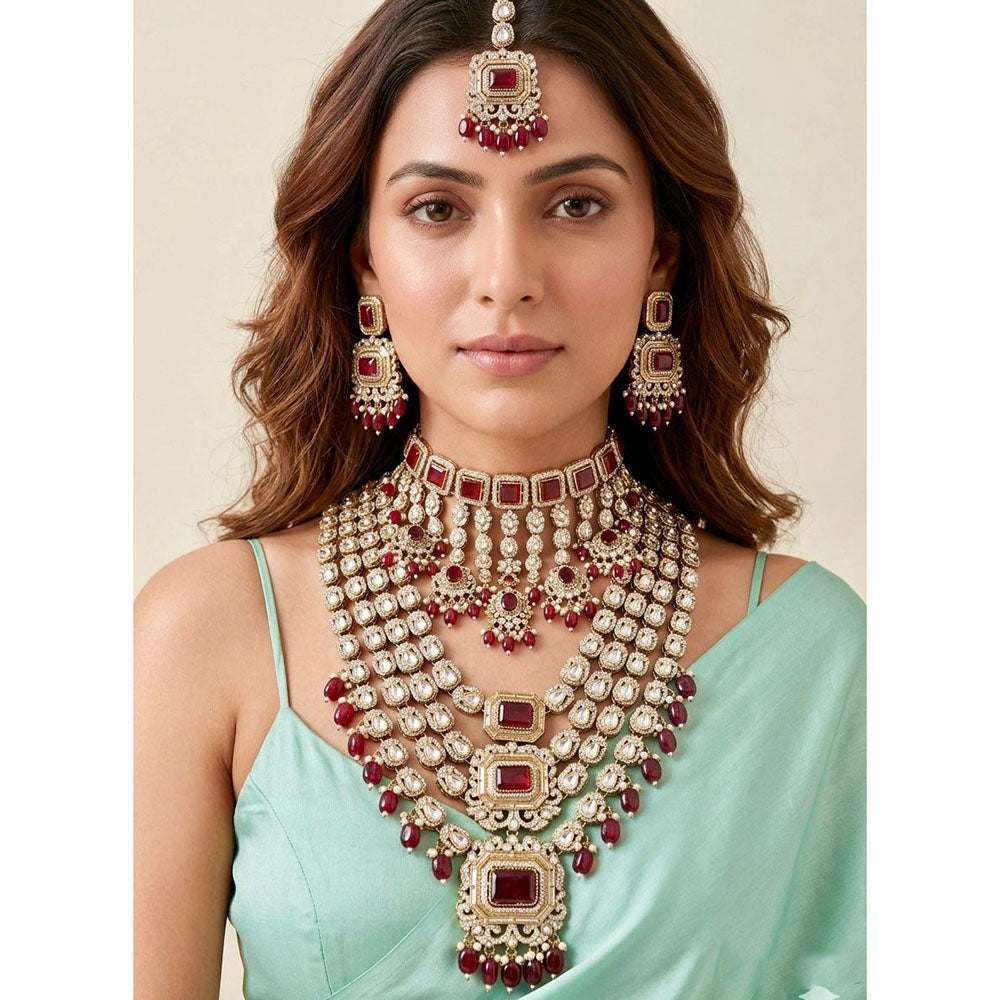 Tanish Art Jewellery Pota Stone Pearl And Beads Double Necklace Set