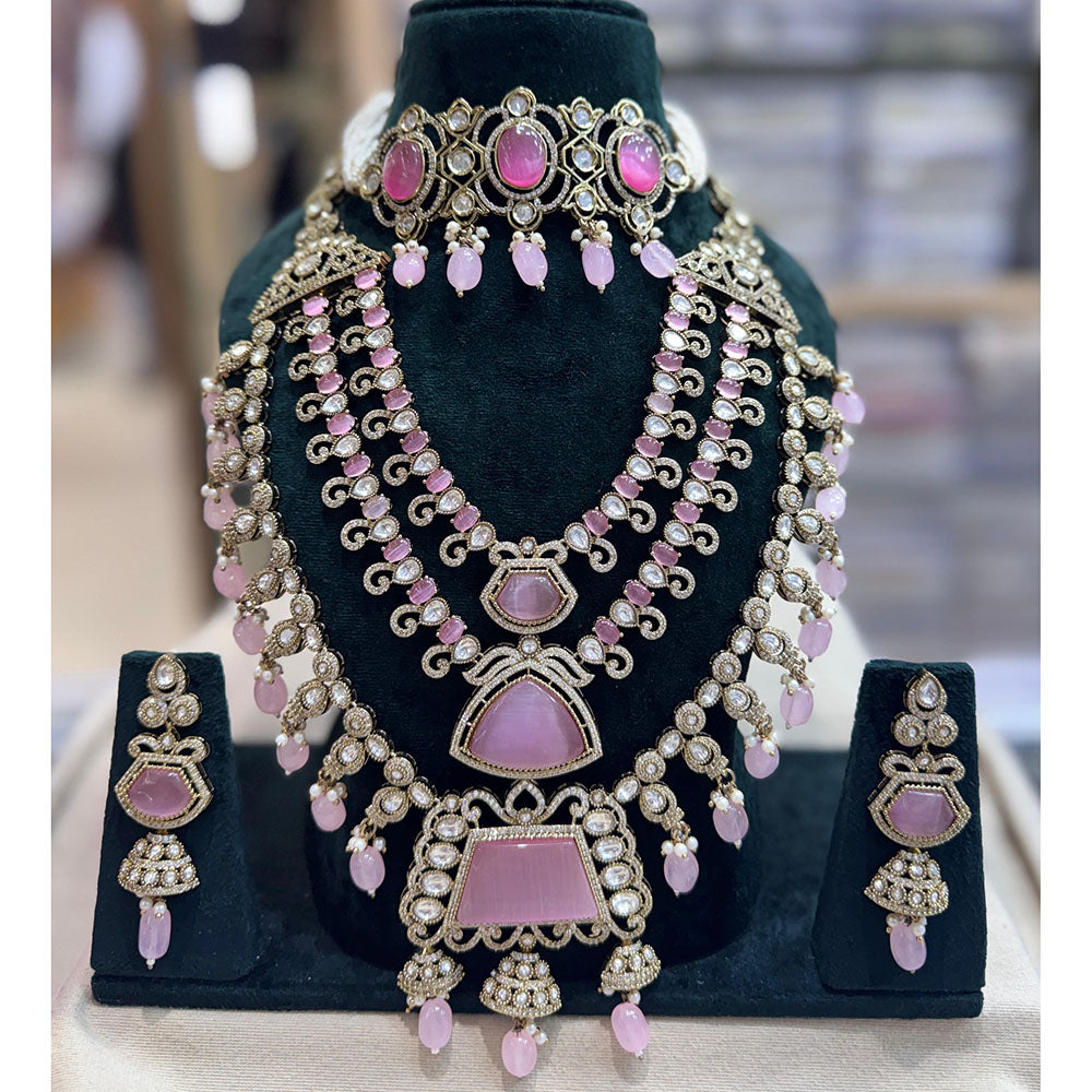 Tanish Art Jewellery Pota Stone Pearl And Beads Double Necklace Set