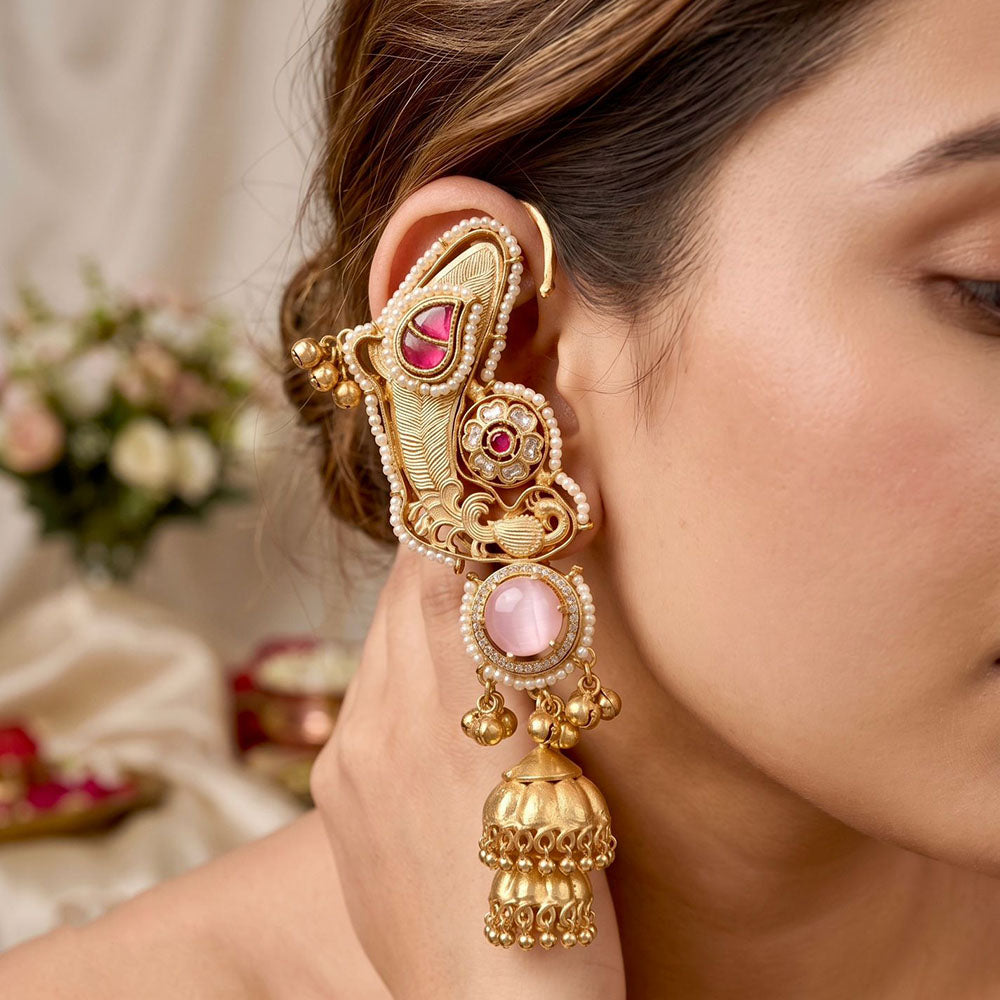 Tanish Art Jewellery Kundan Stone And Beads Heavy Jhumki Earrings