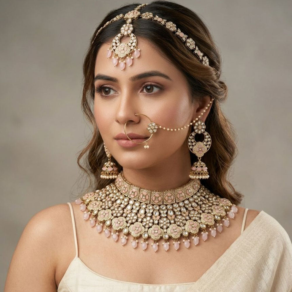 Tanish Art Jewellery Graceful Kundan Stone Semi-Bridal Choker Necklace Set