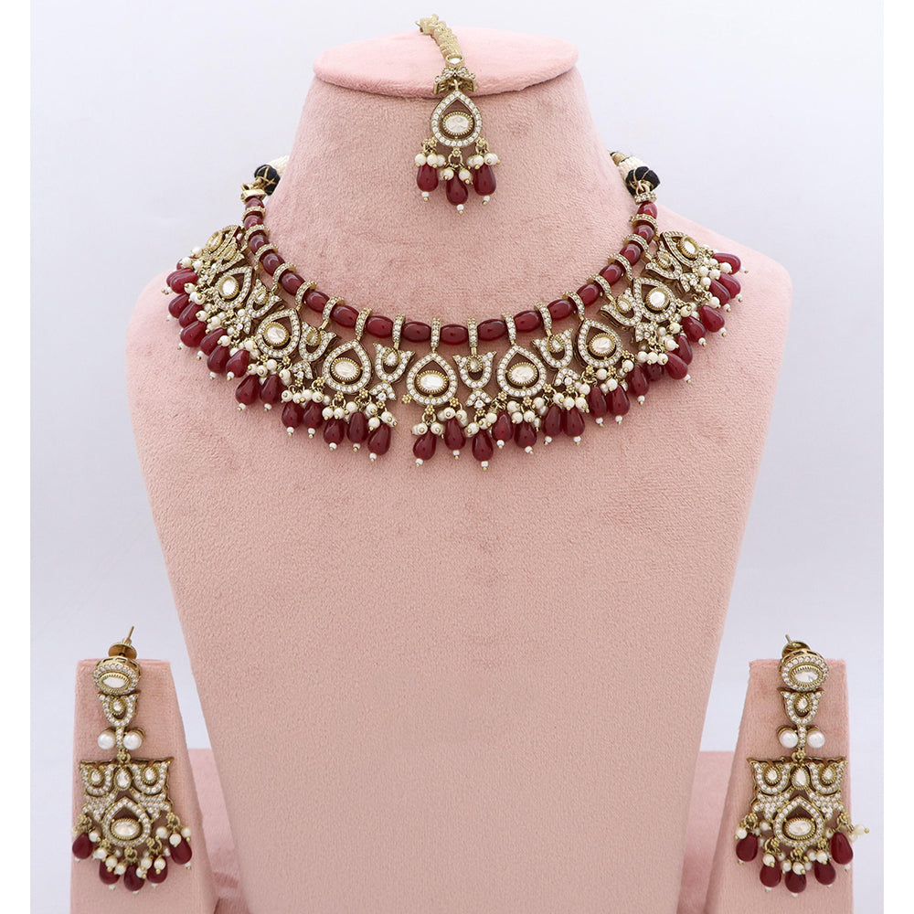 Tanish Art Jewellery Polki Kundan Pearl And Beads Choker Necklace Set