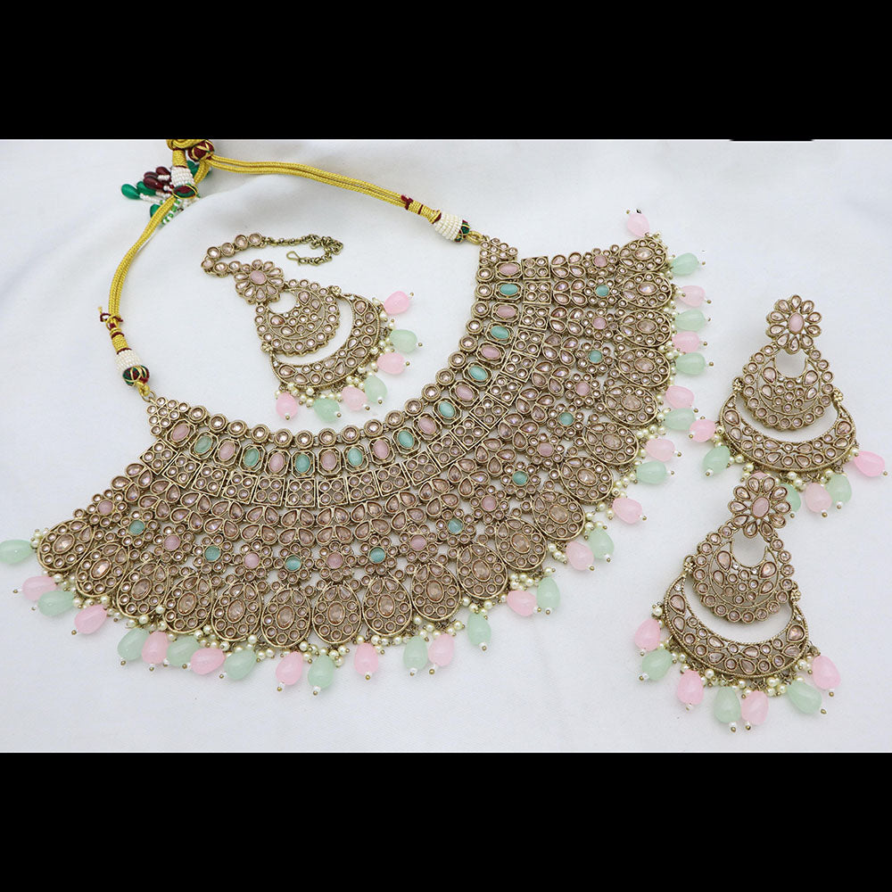 Tanish Art Jewellery Glamorous Crystal Stone Pearl And Beads Choker Necklace Set