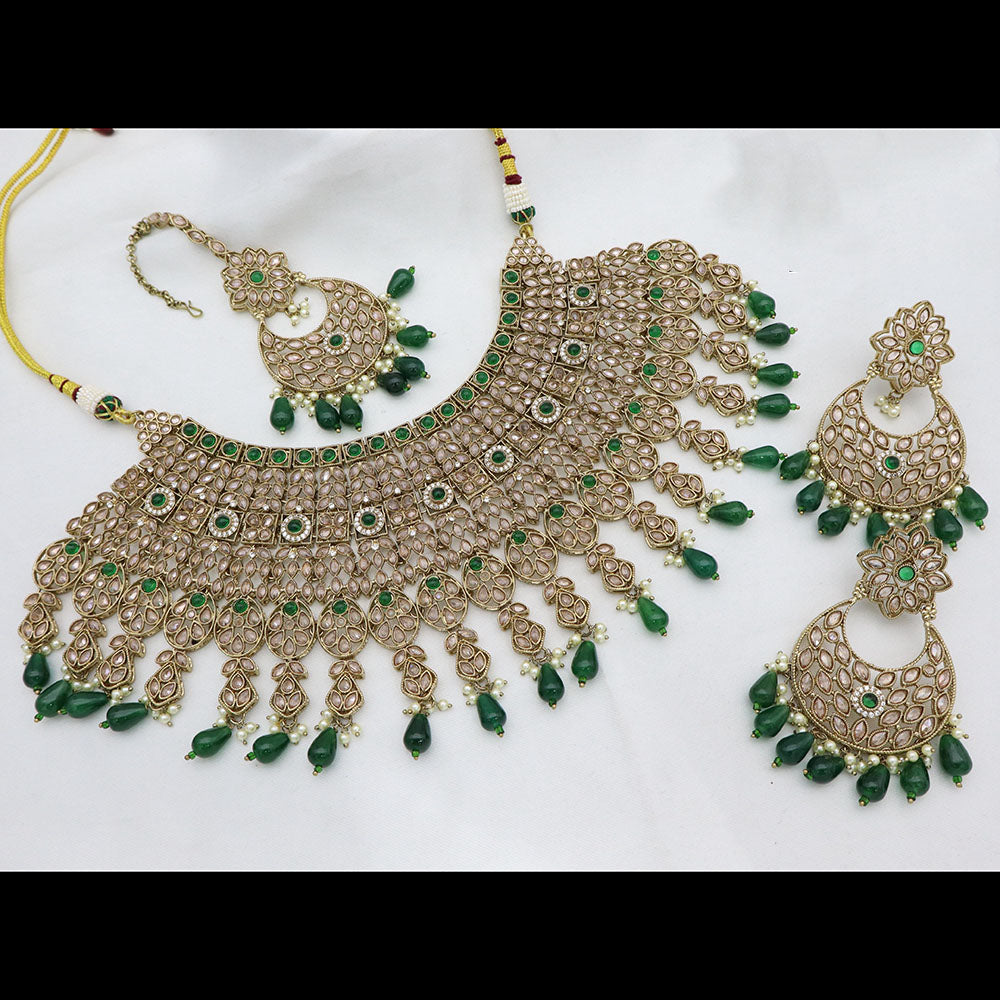 Tanish Art Jewellery Glamorous Crystal Stone Pearl And Beads Choker Necklace Set