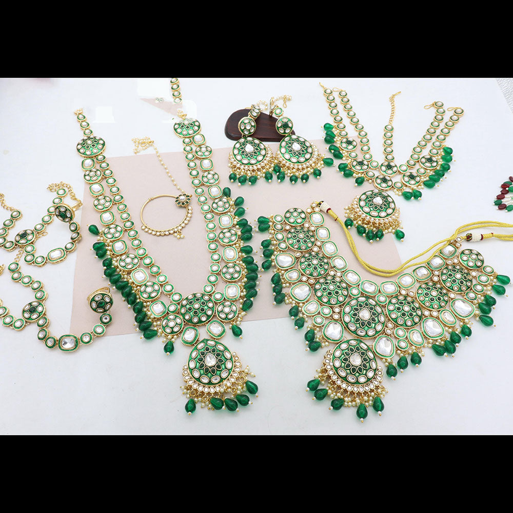 Tanish Art Polki Kundan Meenakari Pearl & Beads Bridal Jewellery Set