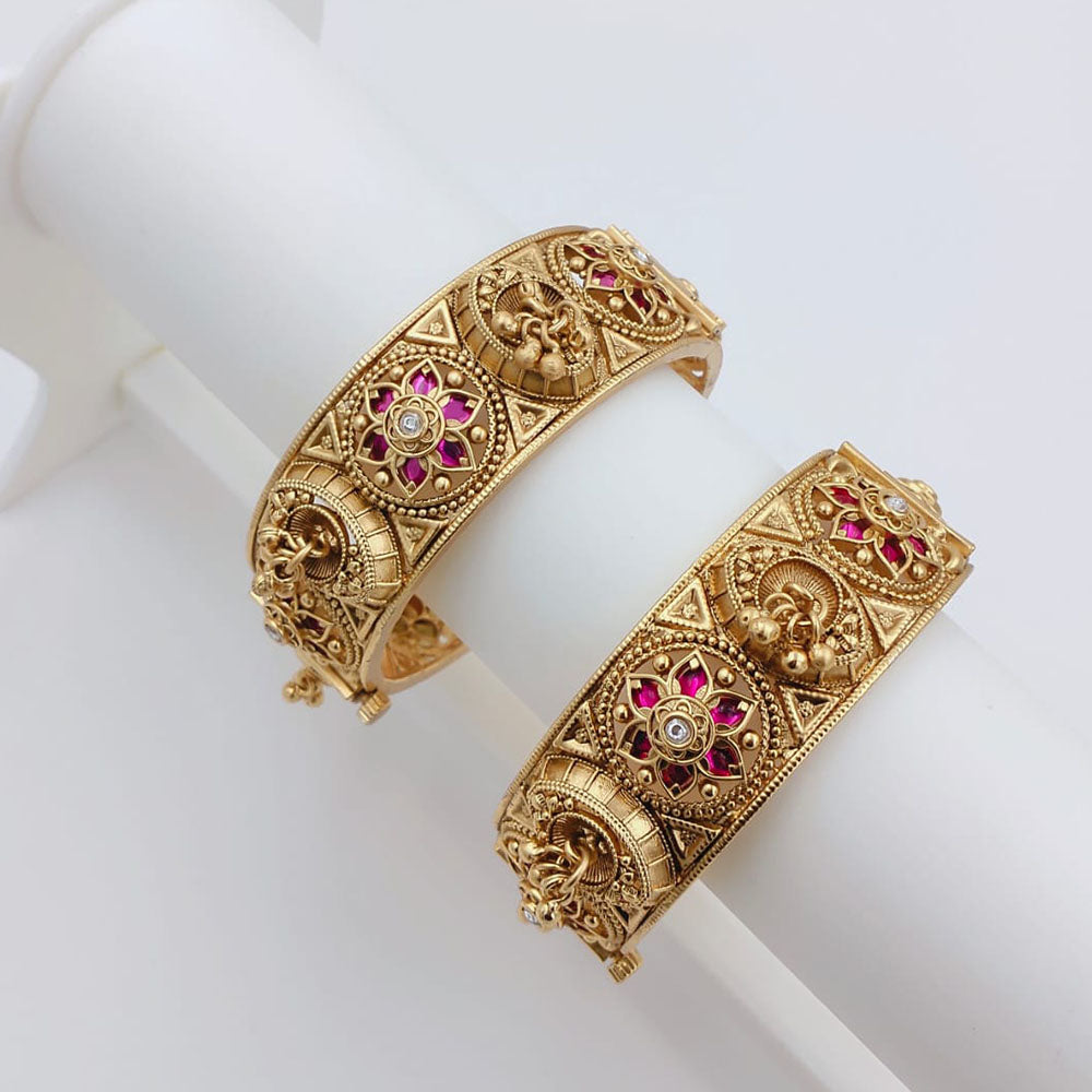 Tanish Art Jewellery Heritage Pota Stone And Pearl Openable Bangles Set