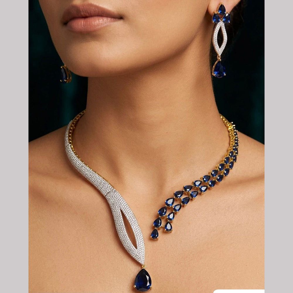 Tanish Art Jewellery Gold Plated Stunning American Diamond Royal Necklace Set