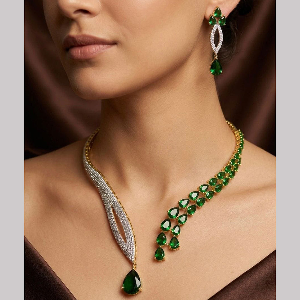 Tanish Art Jewellery Gold Plated Stunning American Diamond Royal Necklace Set